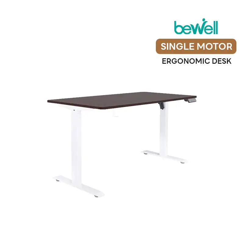 bewell-ergonomic-desk-dark-walnut-top รีวิว Bewell Ergonomic Desk Single Motor โต๊ะปรับระดับ Bewell สีวอลนัท ดีไซน์มินิมอล