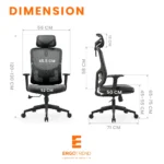 ขนาดเก้าอี้เพื่อสุขภาพ Ergotrend Milton รายละเอียดสเปคและมิติเก้าอี้ทำงาน