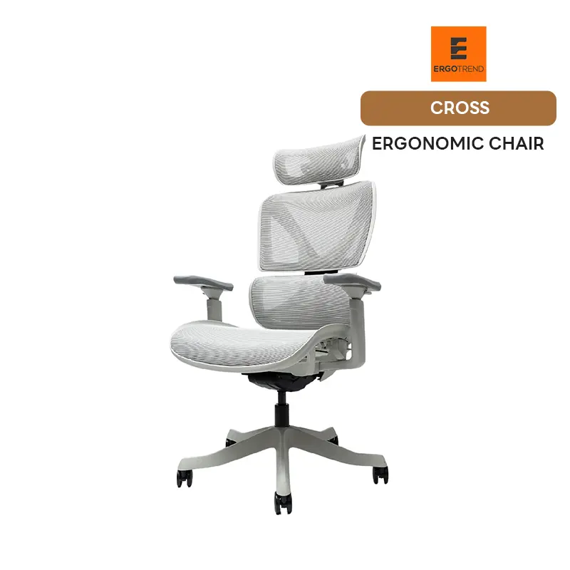 ergotrend-cross-ergonomic-chair-grey-side รีวิว Ergotrend Cross เก้าอี้ Ergonomic Dynamic Lumbar Supports สีเทา มุมมองด้านข้าง แสดงการเอน 140 องศา