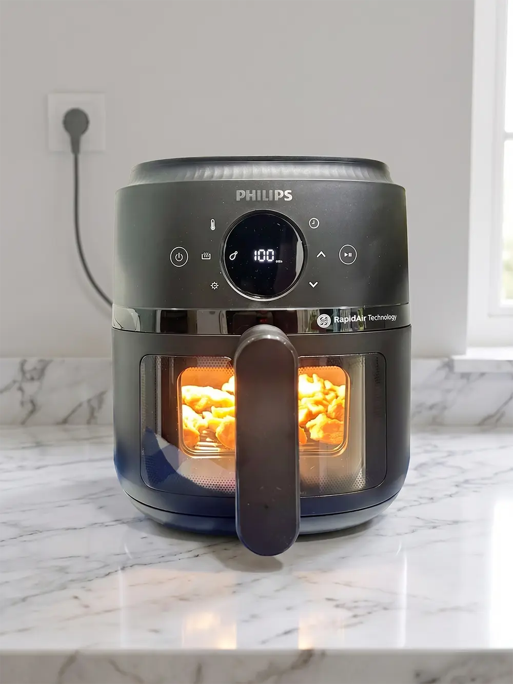 หน้าต่างดูอาหาร Philips NA220 มองเห็นอาหารระหว่างทอดได้